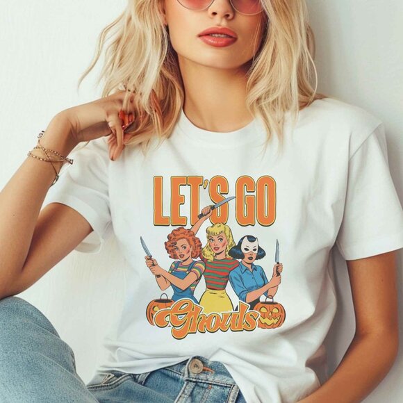 Funny Halloween Ghouls Graphic T-Shirt Spooky Season Horror Movie Tee Vintage - Picture 1 of 4